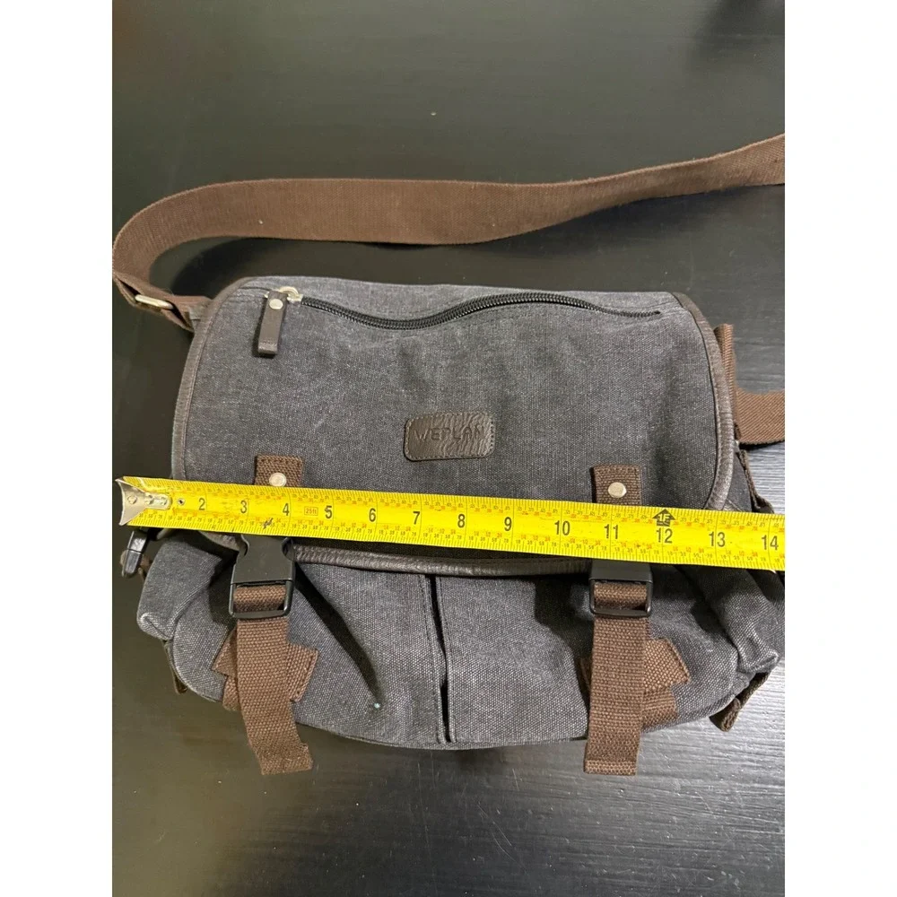 Weplan Canvas Messenger Bag Charcoal Gray Brown Crossbody Travel Satchel